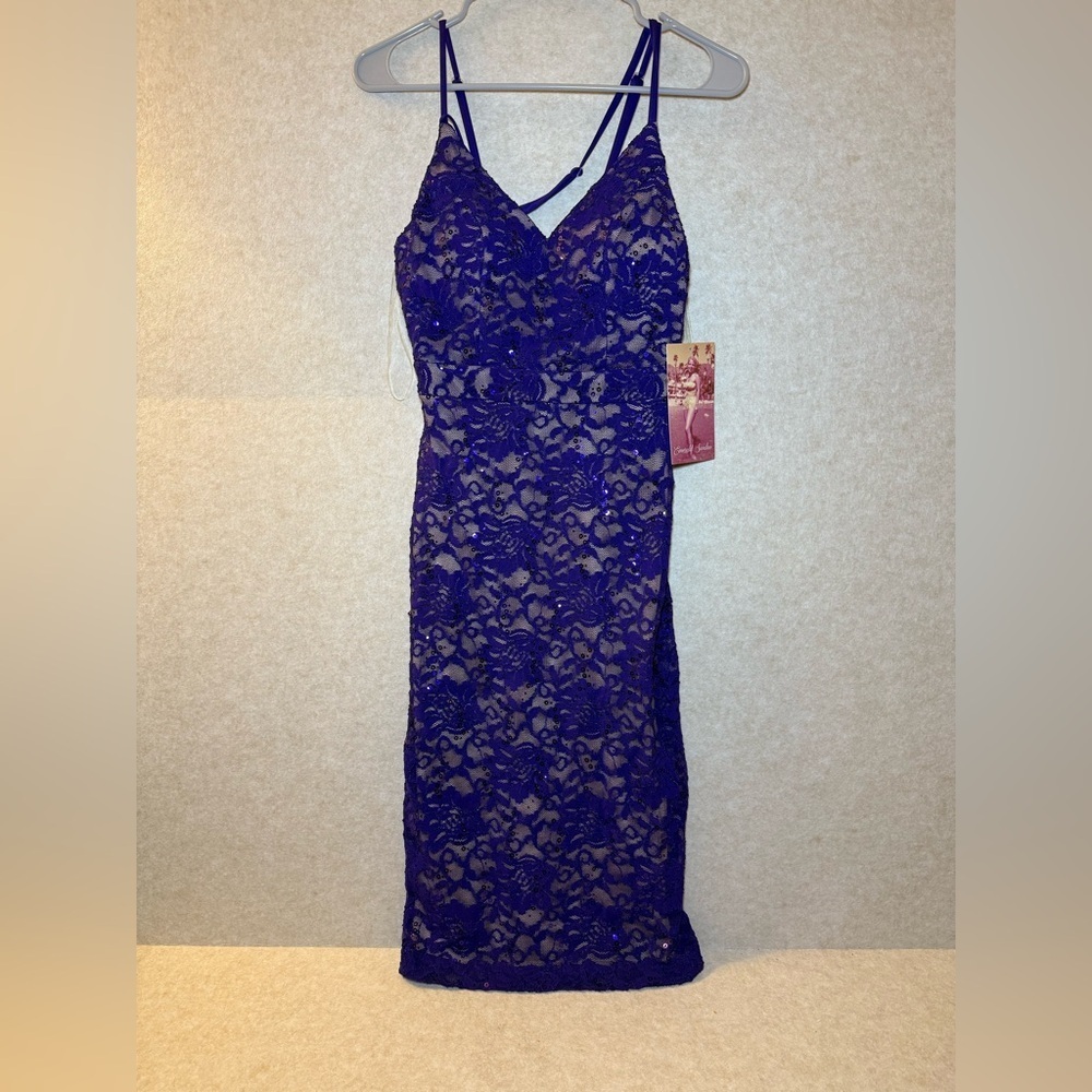 Emerald Sundae Plum Nude Juniors Lace Sequin Dress Size 3 NWT